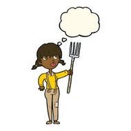 cartoon farmer girl with thought bubble N7