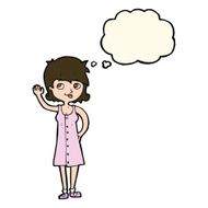 cartoon pretty woman waving with thought bubble N63