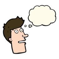 cartoon shocked male face with thought bubble N8
