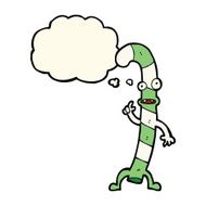 cartoon dancing christmas candy cane with thought bubble N14