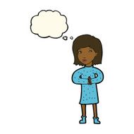 cartoon calm woman with thought bubble N7