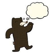 cartoon waving black bear with thought bubble N46