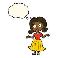 cartoon confused girl with thought bubble N7