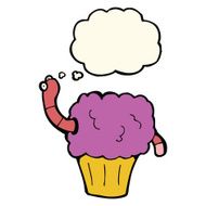 cartoon worm in cupcake with thought bubble N7
