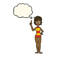 cartoon woman in striped swimsuit with thought bubble N7