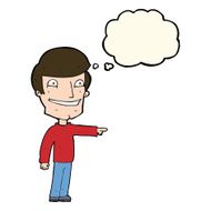 cartoon happy man pointing with thought bubble N47