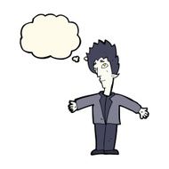 cartoon vampire man with thought bubble N93