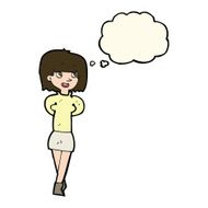 cartoon happy woman with thought bubble N196
