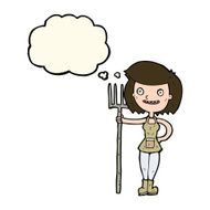 cartoon happy farmer girl with thought bubble N7