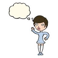 cartoon pretty woman waving with thought bubble N65