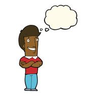 cartoon man with folded arms grinning thought bubble N7