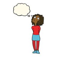 cartoon curious woman with thought bubble N39
