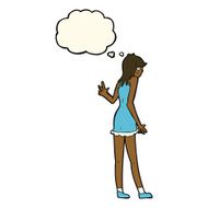 cartoon woman waving with thought bubble N273
