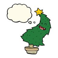 cartoon dancing christmas tree with thought bubble N13