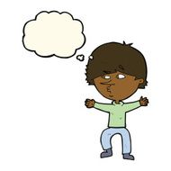 cartoon suspicious man with thought bubble N30