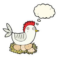 cartoon hen on eggs with thought bubble N6