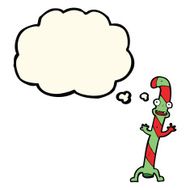 cartoon dancing christmas candy cane with thought bubble N15
