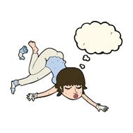 cartoon woman floating with thought bubble N6