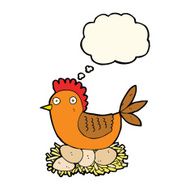 cartoon hen on eggs with thought bubble N7
