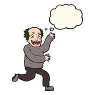 cartoon evil old man with thought bubble N16