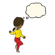 cartoon girl dancing with thought bubble N7