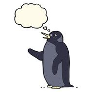cartoon penguin waving with thought bubble N3