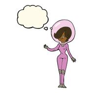 cartoon space woman with thought bubble N22