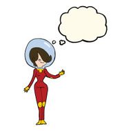 cartoon space woman with thought bubble N23