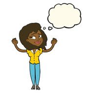 cartoon woman giving up with thought bubble N7