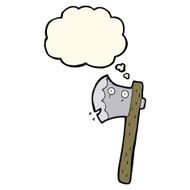 cartoon axe with thought bubble N4