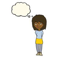cartoon happy woman with thought bubble N199