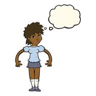 cartoon curious woman with thought bubble N40
