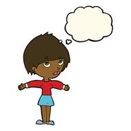 cartoon woman with open arms thought bubble N79