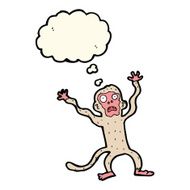 cartoon frightened monkey with thought bubble N7