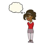 cartoon pretty girl tilting head with thought bubble N7