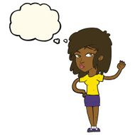 cartoon pretty woman waving with thought bubble N67