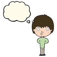 cartoon whistling boy with thought bubble N8