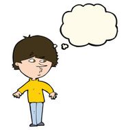 cartoon suspicious man looking over shoulder with thought bubble N8