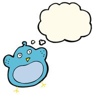 cartoon fat bird with thought bubble N28