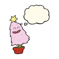 cartoon dancing christmas tree with thought bubble N14