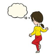 cartoon girl dancing with thought bubble N8