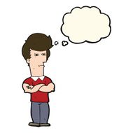 cartoon man with folded arms thought bubble N21