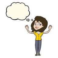 cartoon woman giving up with thought bubble N8