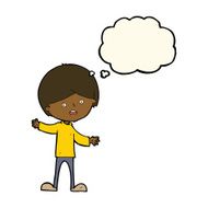 cartoon unhappy boy with thought bubble N47