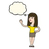 cartoon pretty woman waving with thought bubble N68