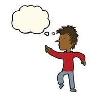 cartoon man pointing with thought bubble N151