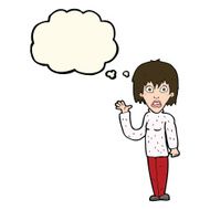 cartoon shocked woman waving hand with thought bubble N8