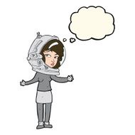 cartoon woman wearing astronaut helmet with thought bubble N8