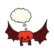 cartoon spooky skull bat with thought bubble N4