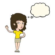 cartoon pretty woman waving with thought bubble N69